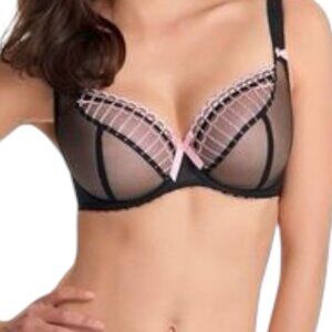 Freya 36FF Bra Arabella Black Sheer Unlined Plunge Balcony Underwire AA5721